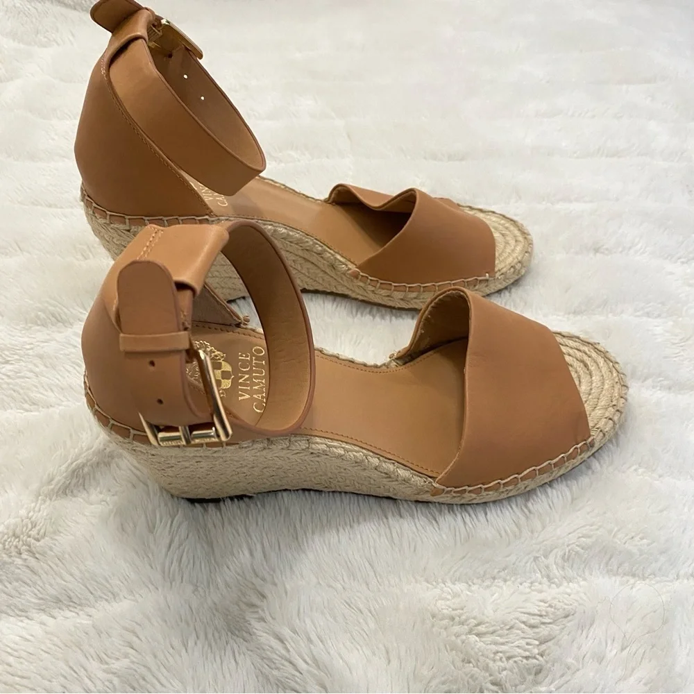 Vince Camuto Tan Leather Espadrille Wedge Sandals Size 9.5